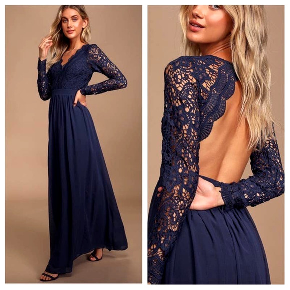 Lulus | Dresses | Nwt Lulus Awaken My Love Navy Blue Long Sleeve Lace